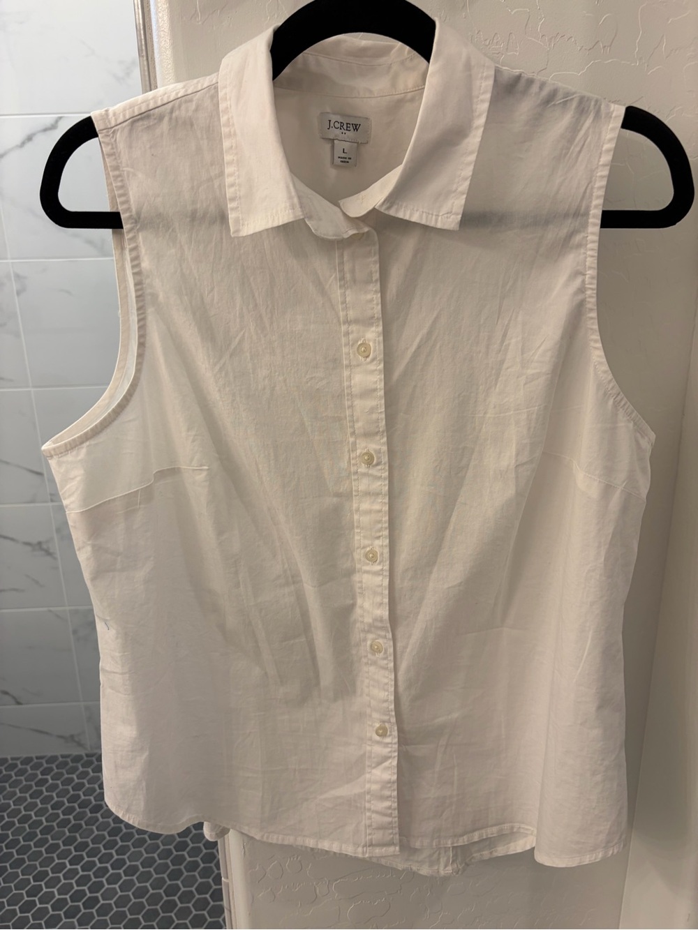 J. Crew White Sleeveless Button-Down Cotton Shirt
